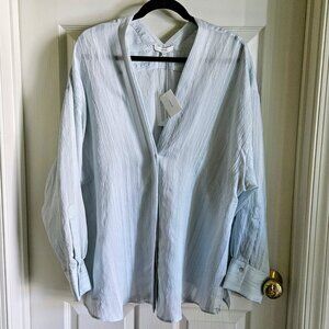 Vince Drapey Stripe V-Neck Blouse 3X Plus Size Rayon/Nylon NWT